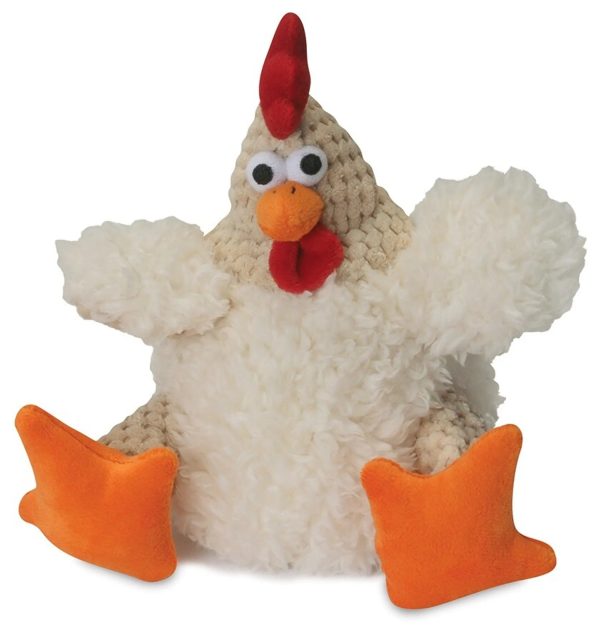 goDog Checkers Fat Rooster White w Chew Guard Plush Dog Toy For Sale