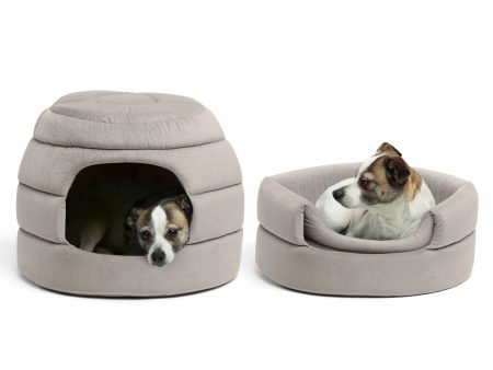 Best Friends by Sheri 2-in-1 Honeycomb Ilan Pet Hut Cuddler Cat and Dog Bed Grey Hot on Sale