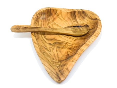 Olive Wood Heart Dish and Spoon Set Online