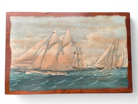 Vintage Decoupage Wood Art  Rounding the Light Ship  Discount