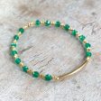 Gemstone Beaded Bracelet Stack of 3 with Green Agate and Metallic Beads Online