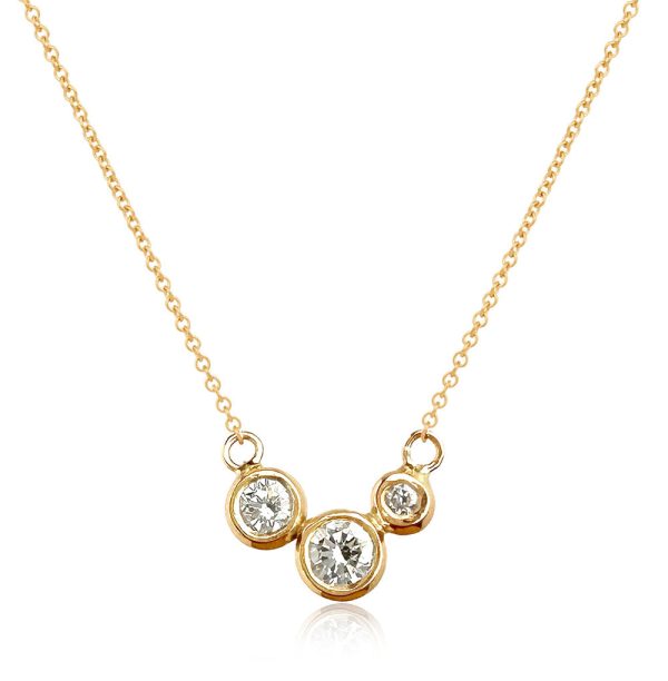 Molten Gold Necklace - Trio of Golden Orbs Set with Diamonds Online now