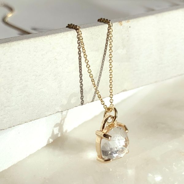 Gold necklace with square cushion cut white topaz Fashion