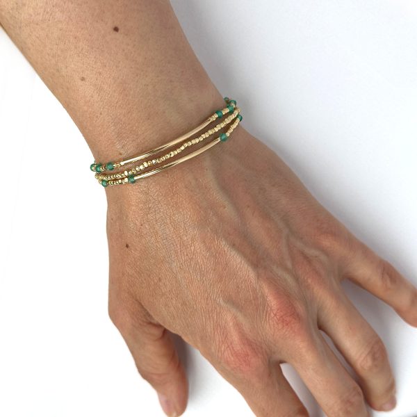 Gemstone Beaded Bracelet Stack of 3 with Green Agate and Metallic Beads Online