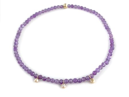 Amethyst Beaded Bracelet with Gold and Diamond Charms Online