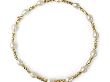 Gemstone Beaded Stretch Bracelet Medium Oval Freshwater Pearls with Gold Nugget Beads For Discount