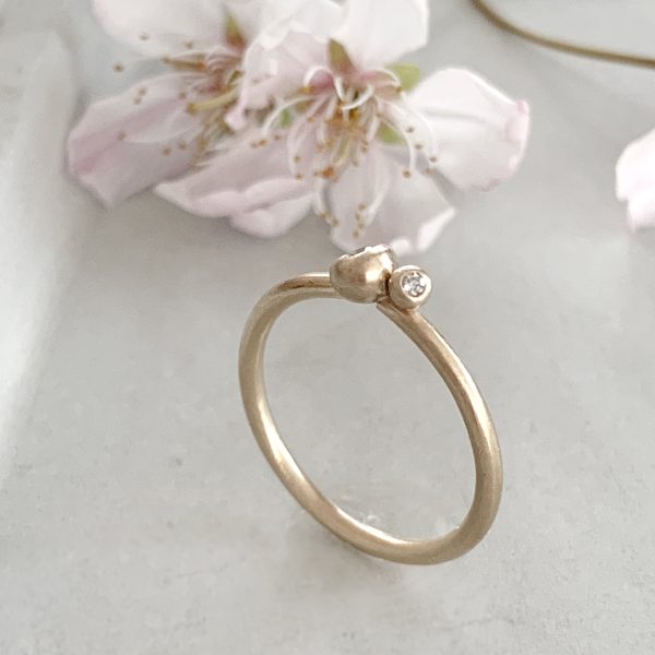 Molten Gold Stacking Ring with Two Solid Gold Beads with Diamonds For Cheap