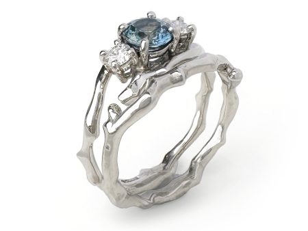 Cherry Twig Engagement and Wedding Ring Set in Platinum with Montana Sapphire and Canadamark Diamonds Discount