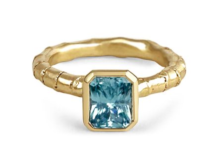 Hebe Twig Ring with Radiant Cut Blue Zircon For Sale