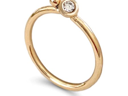 Molten Gold Stacking Ring with Two Solid Gold Beads with Diamonds For Cheap