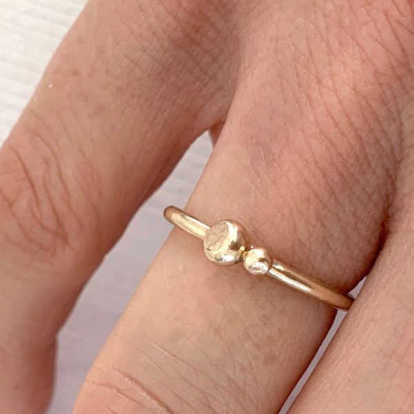 Molten Gold Stacking Ring with Two Solid Gold Beads with Diamonds For Cheap