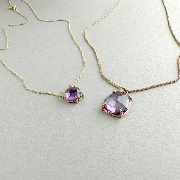 Rose Cut Slider Necklace with Amethyst in Yellow Gold on Sale