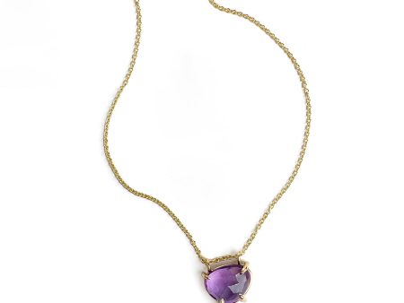 Rose Cut Slider Necklace with Amethyst in Yellow Gold on Sale