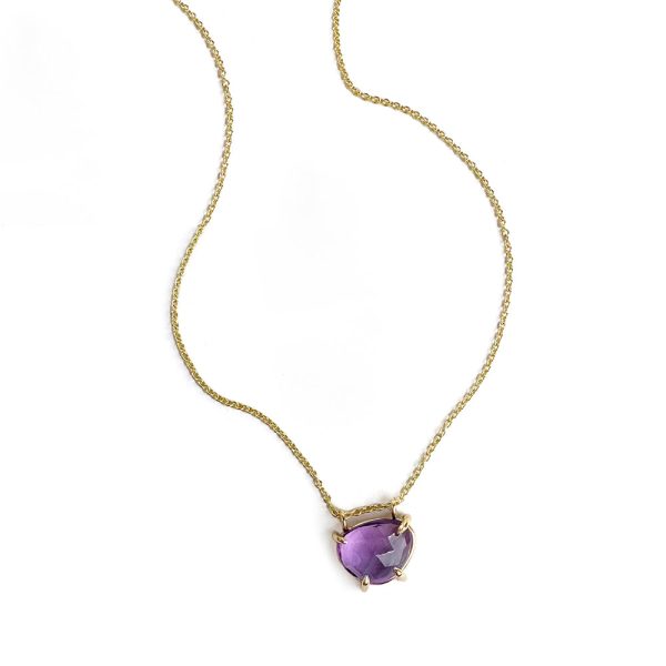 Rose Cut Slider Necklace with Amethyst in Yellow Gold on Sale