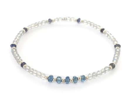 Blue Sapphire, Labradorite and Iolite Stretch Bracelet with Sterling Silver Beads Discount